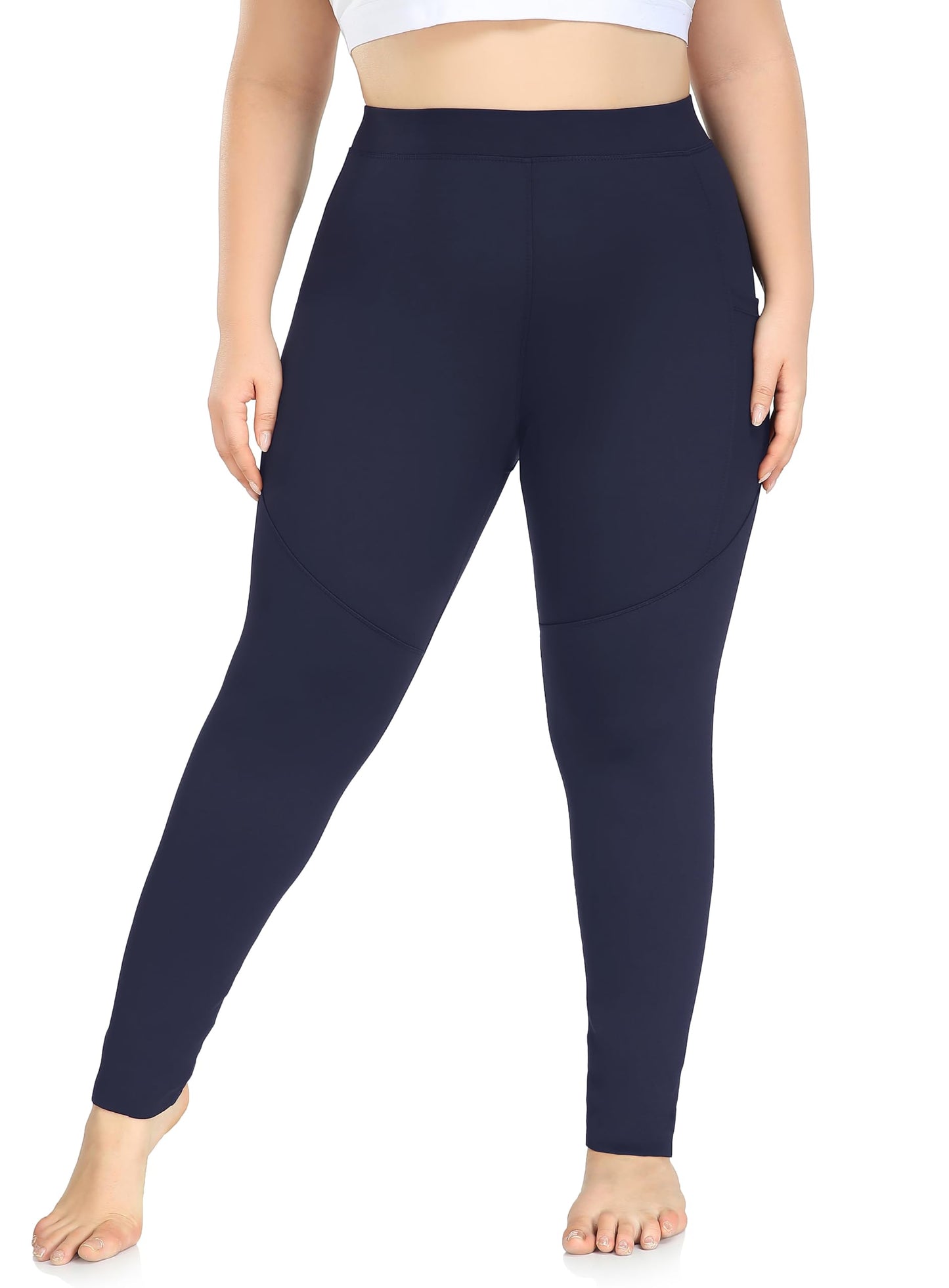 ZERDOCEAN Women's Plus Size Fleece Lined Leggings with Pocket High Waist Winter Thermal Soft Workout Yoga Pants Navy 2X