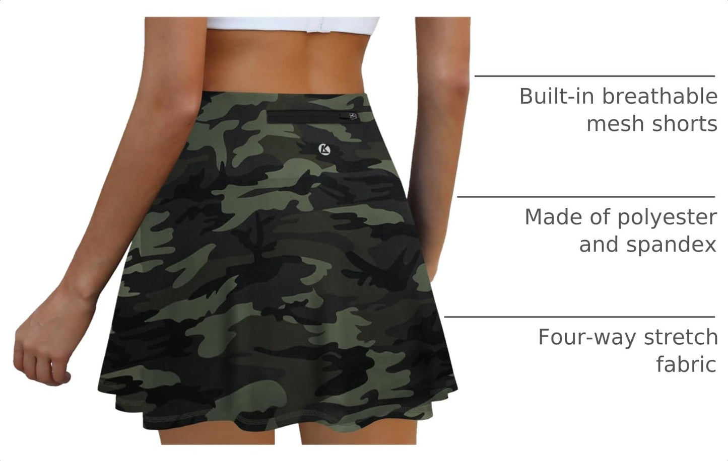 LouKeith Womens Tennis Skirt High Waisted Athletic Skorts Running Casual Pickle Ball Golf Skirts with Pockets Camo S