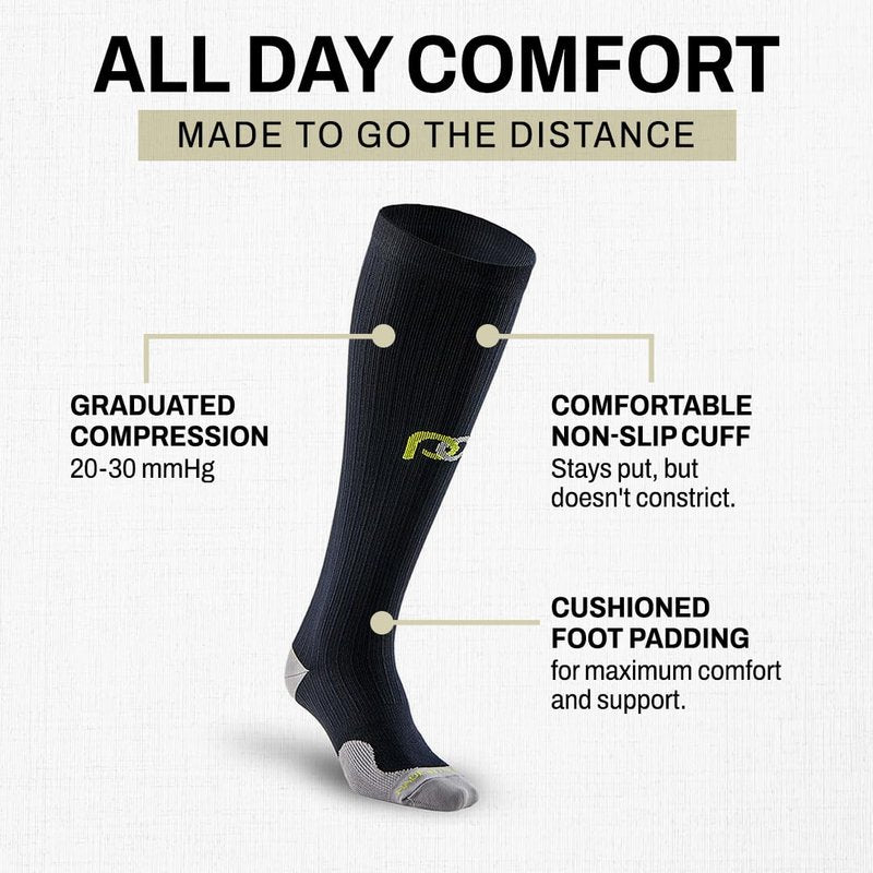 PRO Compression Running Marathon Socks - Calf-Length Travel and Sports Compression Socks for Foot and Ankle Support - Black - 3 Pack (Small/Medium)