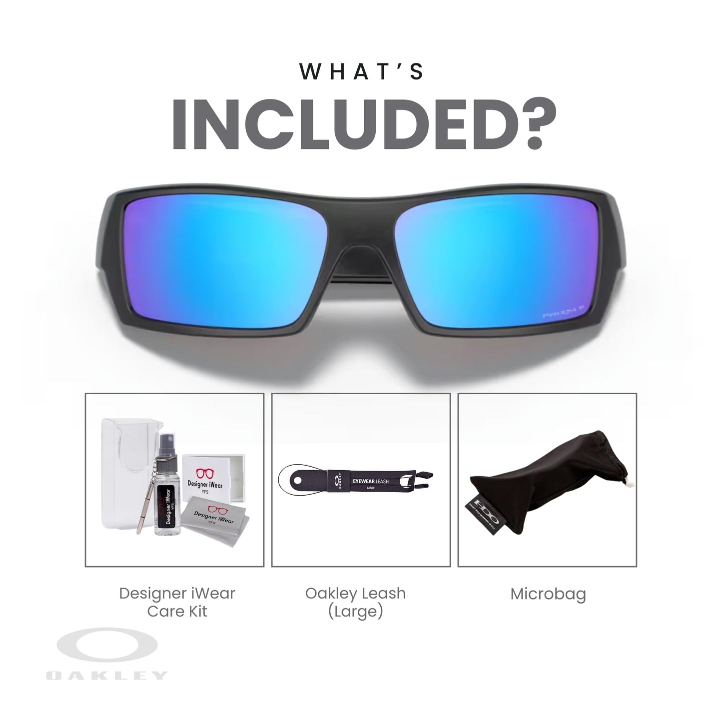 Oakley Gascan OO9014 Mate Black/Prizm Saphire Polarized Sunglasses Leash + BUNDLE with Designer iWear Eyewear Kit