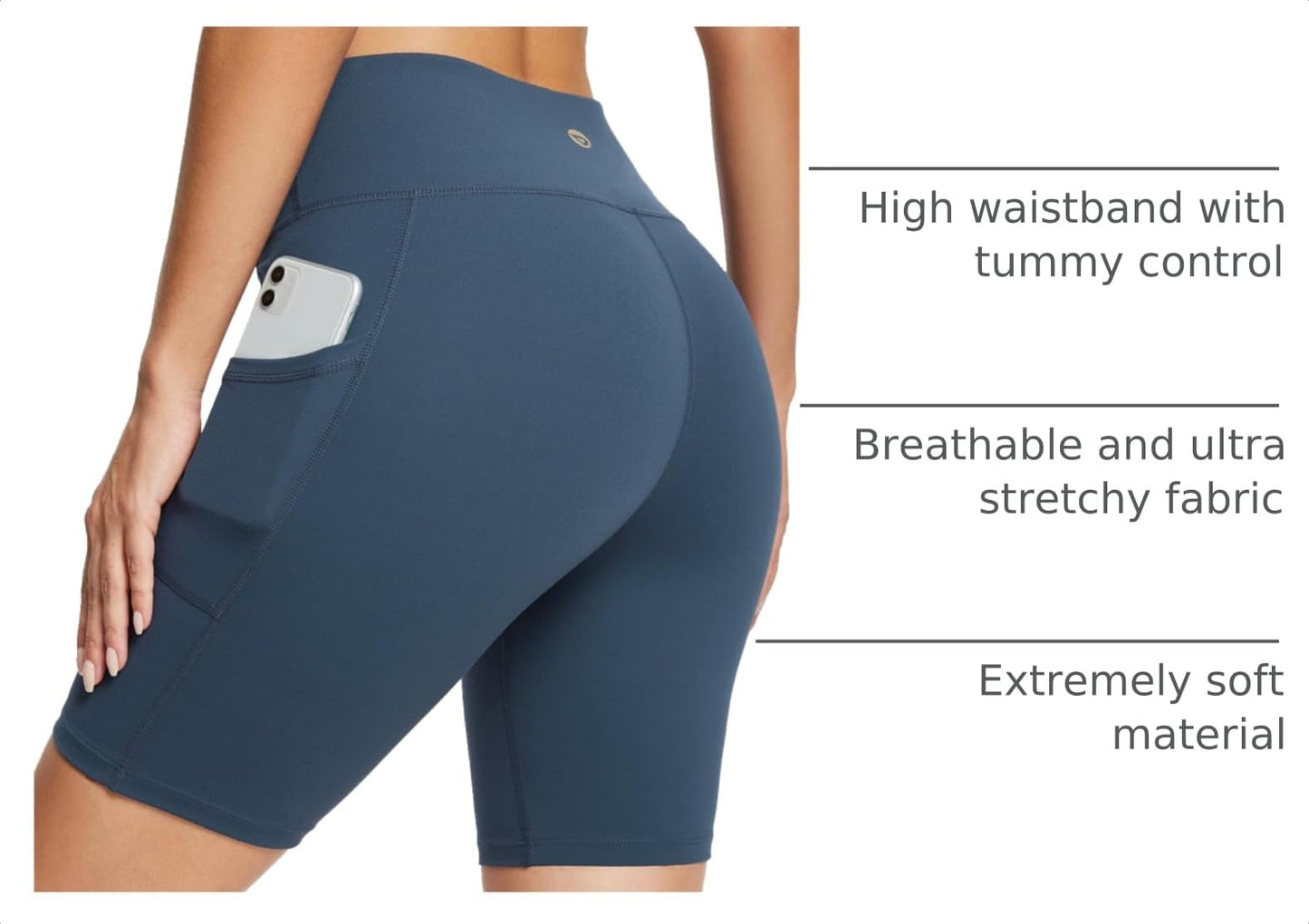 baleaf Biker Shorts Women Yoga Gym Workout Spandex Running Volleyball Tummy Control Compression with Pockets Soft 5" Blue L