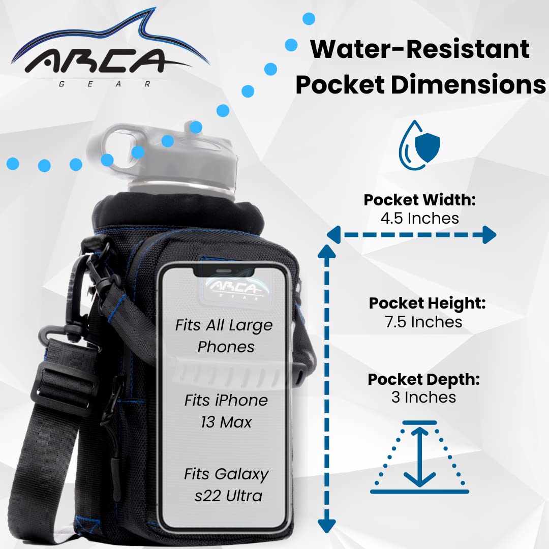 Arca Gear 32 oz Hydro Carrier - Insulated Water Bottle Sling w/Carry Handle, Shoulder Strap, Wallet and Two Pouches - The Perfect Flask Accessory - Black