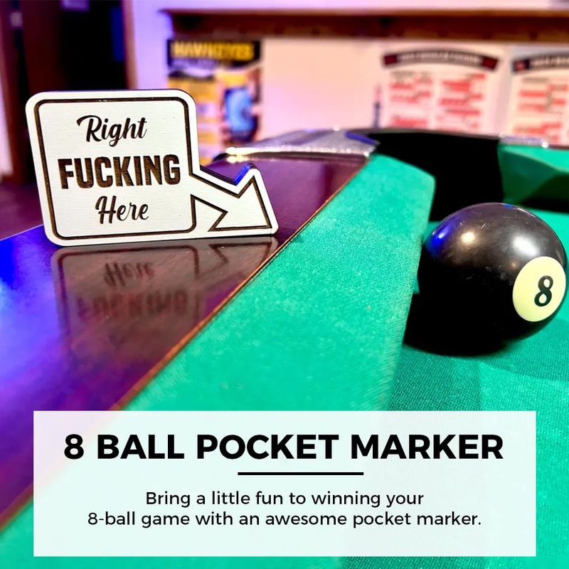 BGYVNU 8 Ball Pocket Marker, Funny Wooden Pool Table Decoration Sign Golf Ball Marker, Billiards Game Accessories Gag Gifts for Men Adult, Mark Your Pocket (All(6PCS))