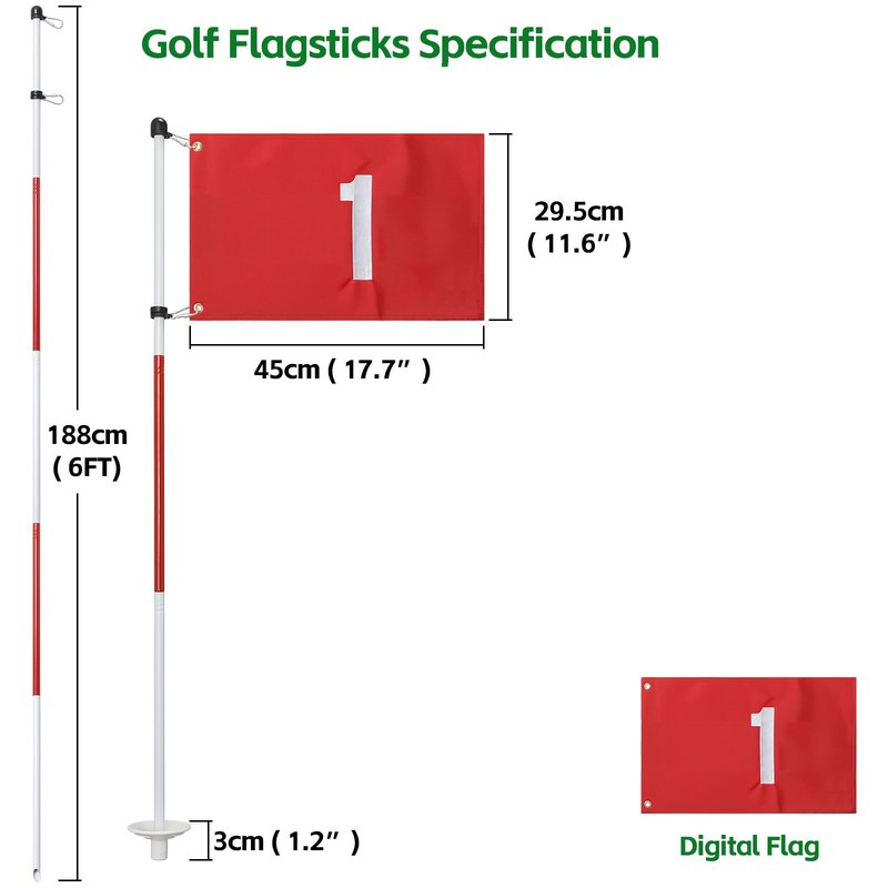 Golf Flagstick, 6 Ft Golf Hole Flags for Putting Green, Double Sided Golf Pin Flag for Yard with 5-Section Pole and Ball Retriever, 1 Pack (Number 1)