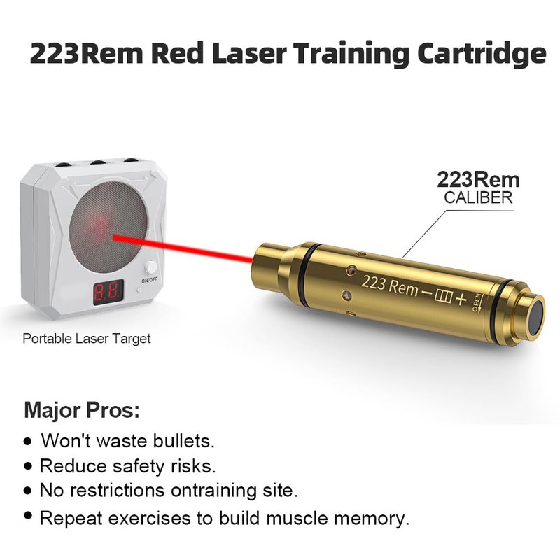 AETRONIX 223REM Dry Fire Practice System Laser Cartridge Laser Training Bullet with Rubber Snap Cap and Batteries Use for Rifle 223Remington(Gold)