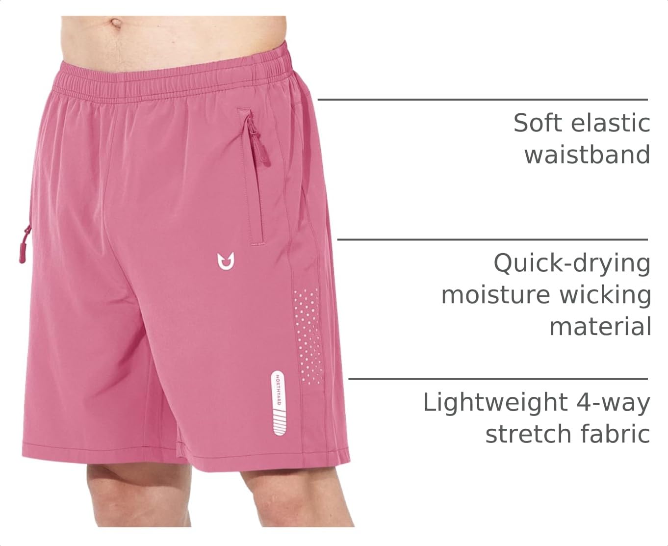 NORTHYARD Men's Athletic Running Shorts Gym Workout 7"/9"/5" Quick Dry Lightweight Sports Basketball Tennis 3 Zipper Pockets POWDERPINK XL