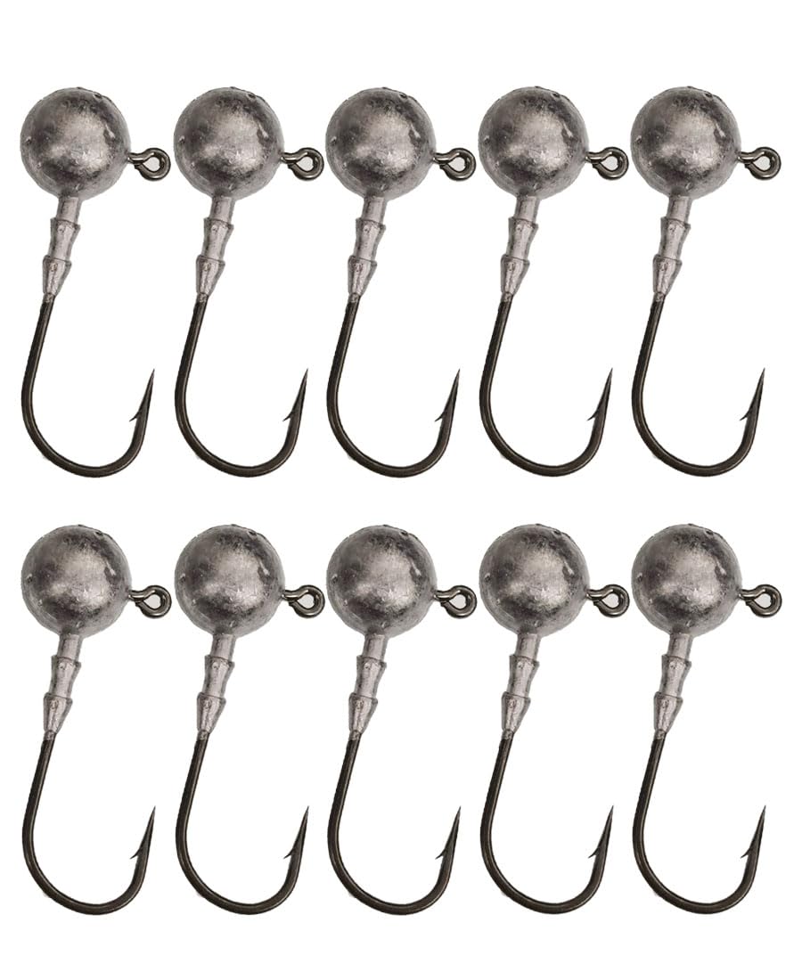 Laxygo 10pcs/Pack Fishing Jig Head Hooks Lead Jig Head Crappie Jigs Round Ball Sharp Jig Hooks Assortment for Bass Fishing Saltwater Freshwater 1/14oz-1/2oz (3/18oz(5g)-10pcs, Round Jig)
