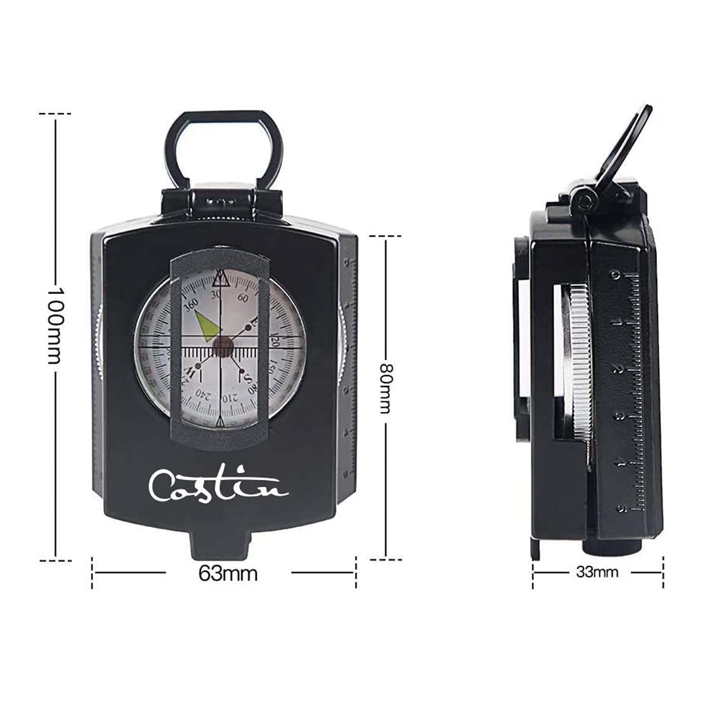 COSTIN Multifunctional Compass, Metal Military Waterproof High Accuracy Compass with Map Measurer, Distance Calculator,Bubble Level Perfect for Outdoor Activities, Matte Black