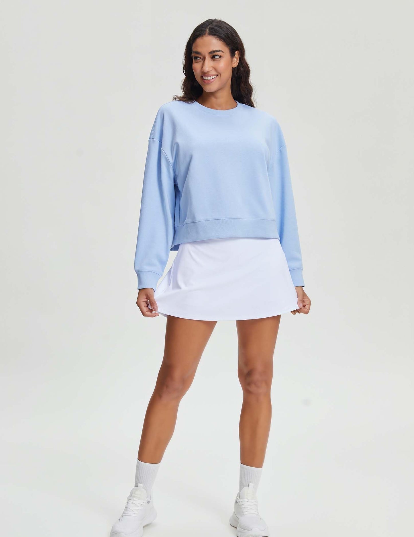 Stelle Cropped Sweatshirts for Women Cotton Long Sleeve Crop Tops Crewneck Pullover Oversized Sweater