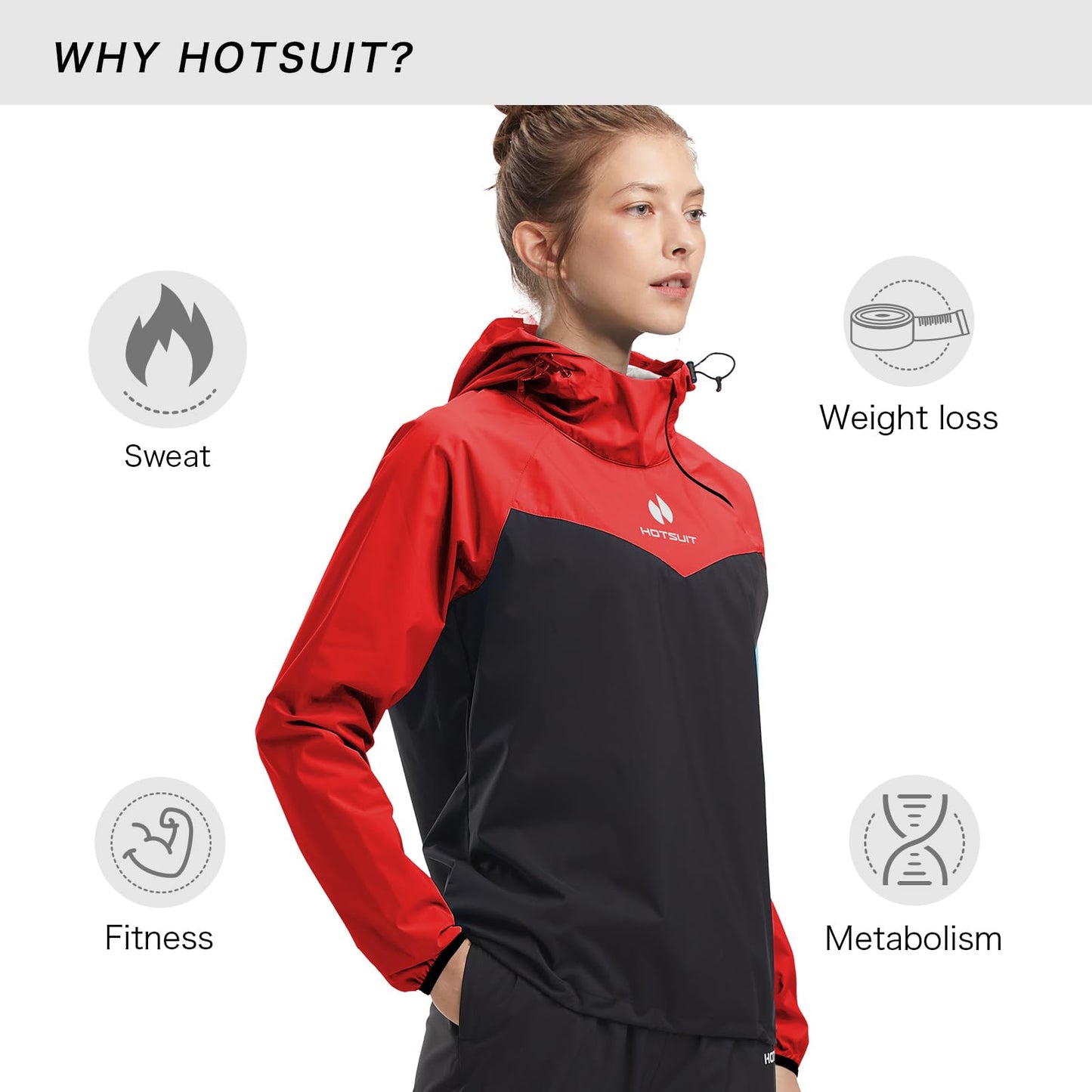 HOTSUIT Sauna Jacket Women Sweat Jacket Weight Loss Workout Gym Exercise Sauna Suit Shirts, Red, S