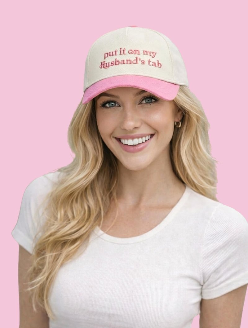 Valentine's Day Gifts for Wife Funny Hat for Women, Put It On My Husband's Tab Embroidered Baseball Cap, Cute Wife Gift in Blush Color,