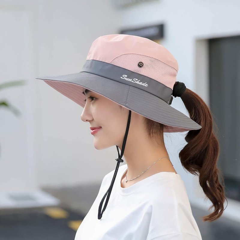 Women's Ponytail Safari Sun Hat - Wide Brim UV Protection | Foldable Beach Fishing Hat