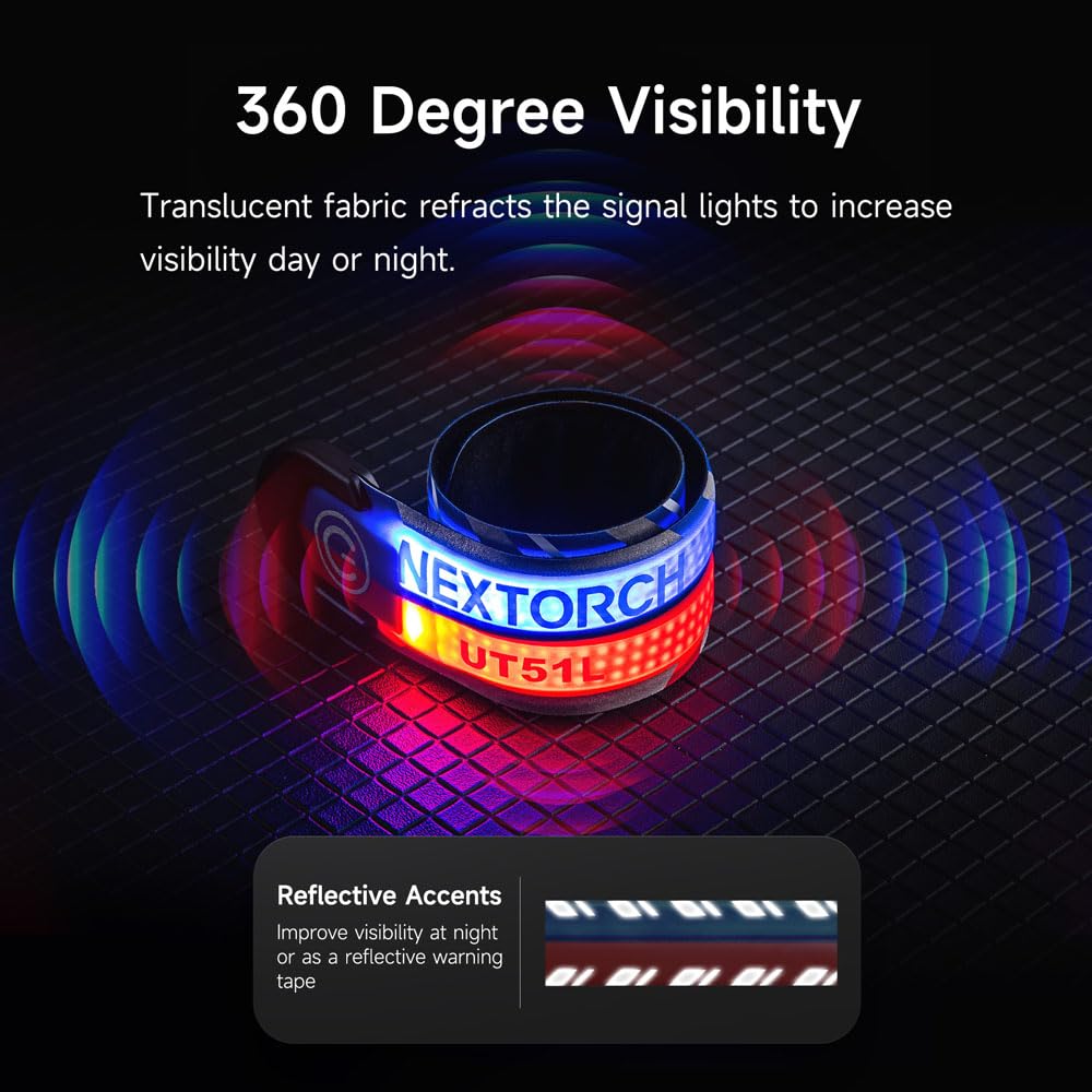 NEXTORCH LED Slap Armband Lights Rechargeable Safety Wristband Lights (1 Pack) High Visibility Reflective Bands Reflector Gear Glow Bracelet for Bicycling Dog Walking Running Joggers