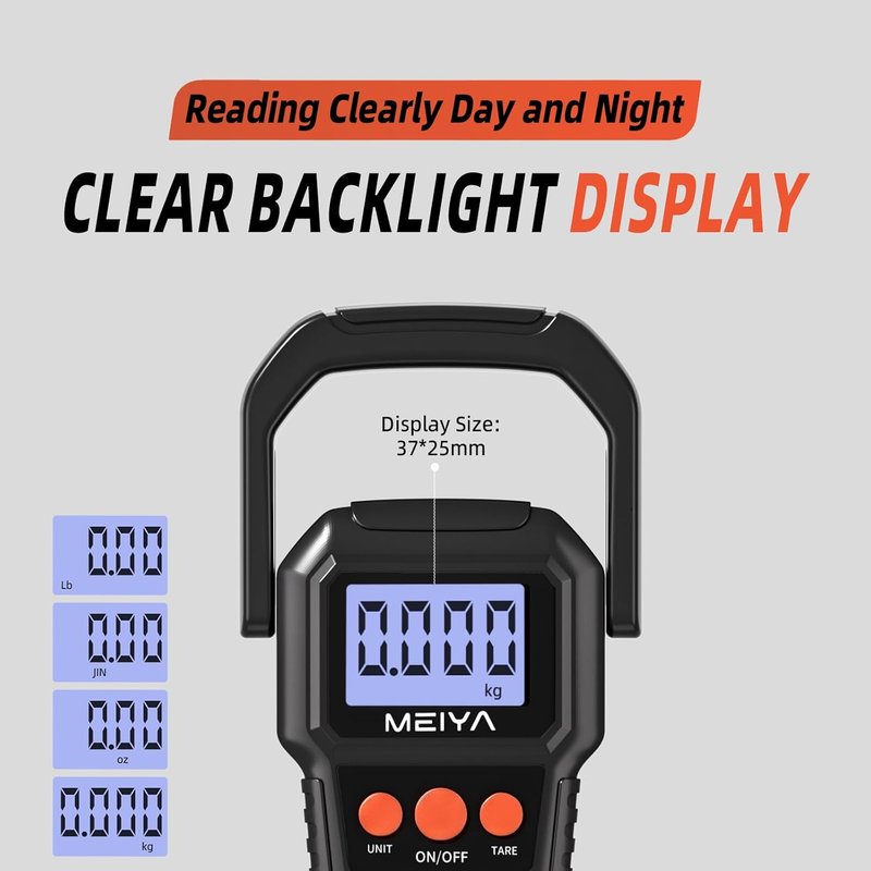 Digital Fish Scale - Accurate LCD Display Up to 110lb/50kg | Essential Fishing Gear with Hook & Batteries