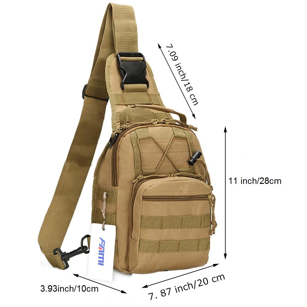 FAMI Outdoor Tactical Bag Backpack, Military Sport Bag Pack Sling Shoulder Backpack Tactical Satchel for Every Day Carry-Tan