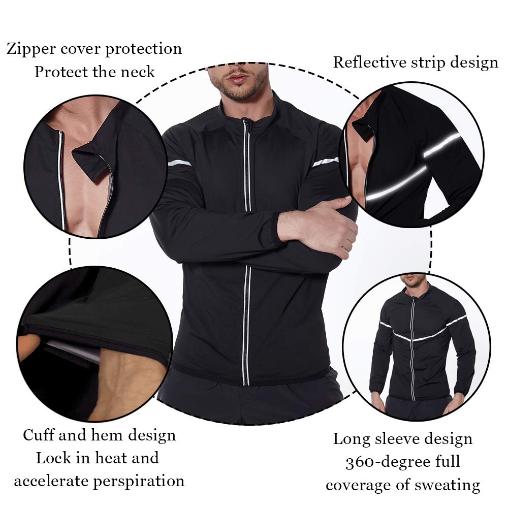 LAZAWG Sauna Suit for Men Waterproof Zipper Heat Trapping Workout Fitness Mens Sweat Suit Running Exercise Gym