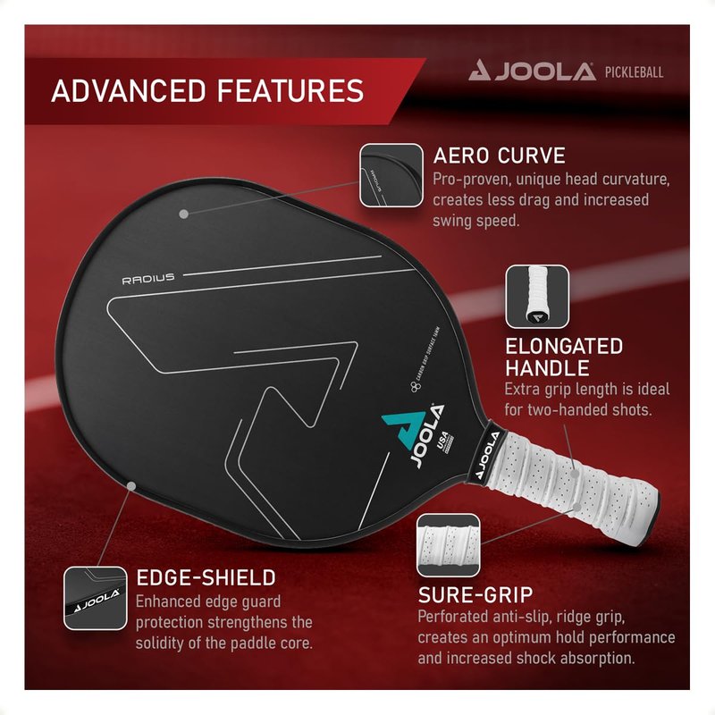 JOOLA Pickleball Paddles – Textured Carbon Grip Surface for Spin, Control & Power – Select Hyperion, Vision or Radius Shapes – Lightweight, Durable Rackets – Polypropylene Core – USAP Approved
