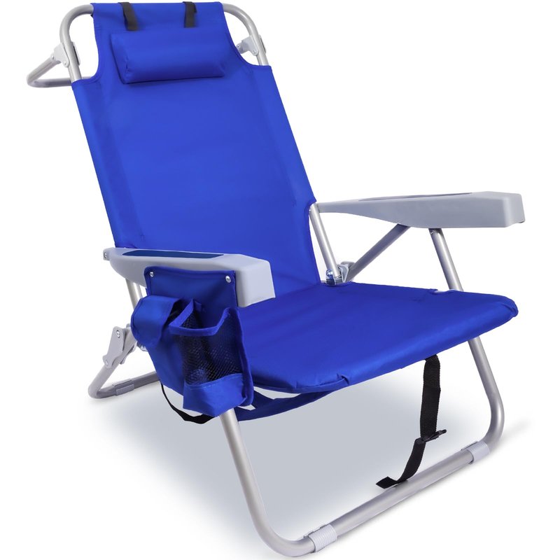 Yestomo Beach Chair with Backpack Straps, Heavy Duty Backpack Beach Chairs for Adults with 5 Positions, Lay Flat Beach Chair with Large Cooler Pouch, Support to 350LBS