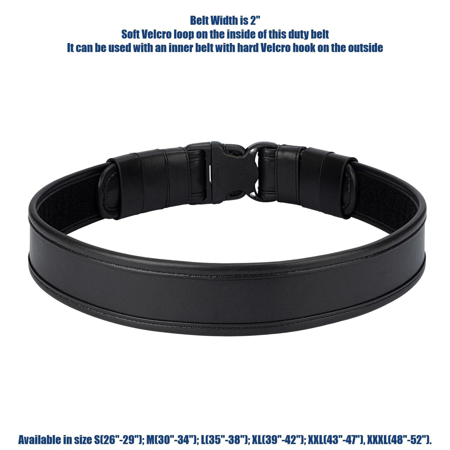 Dotacty Plain Black Police Duty Belts Law Enforcement Sheriff Security Work 2" Outer Belt w/Loop Lining Tri-Release Buckle 4 Keepers M