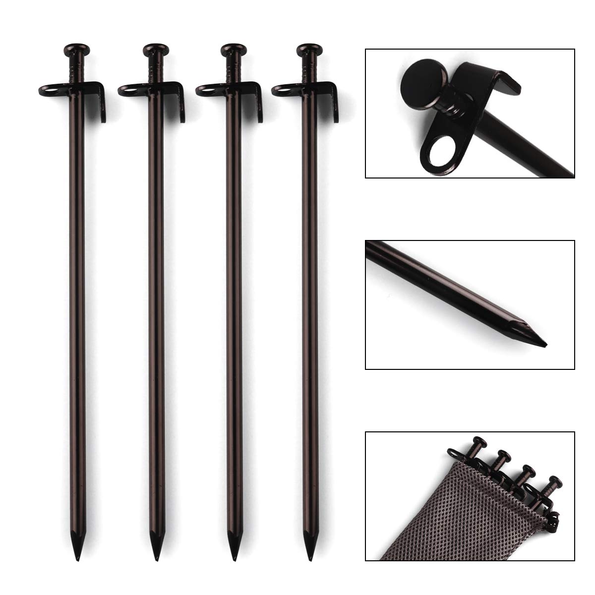 Beefoor Heavy Duty Steel Tent Stakes - Tarp Pegs Camping Stakes for Outdoor Camping Canopy and tarp, 12 inch 12PC Pack