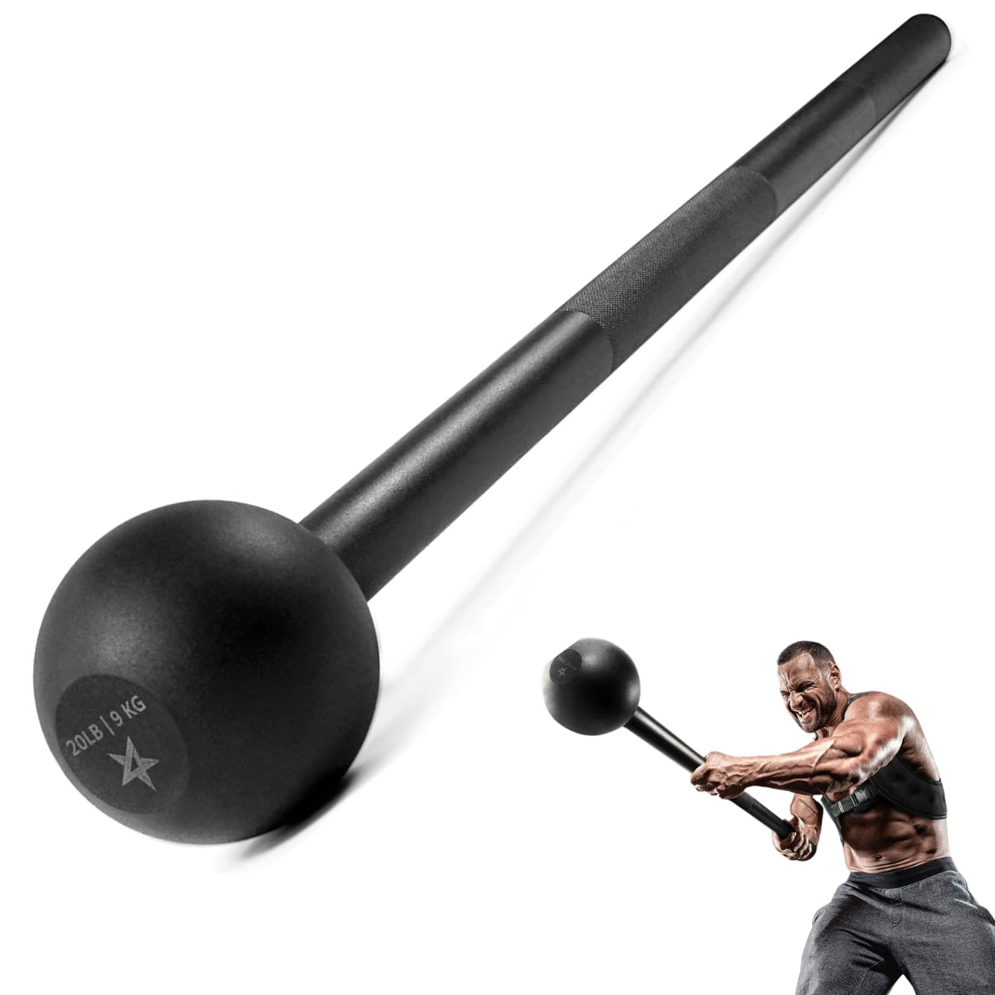 Yes4All Steel Mace Bell for Strength Training, Shoulder, Grips & Forearms Workouts - 20 Pounds