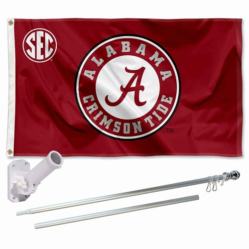 College Flags & Banners Co. Alabama Crimson Tide SEC Logo Flag and Pole Bracket Mount Bundle