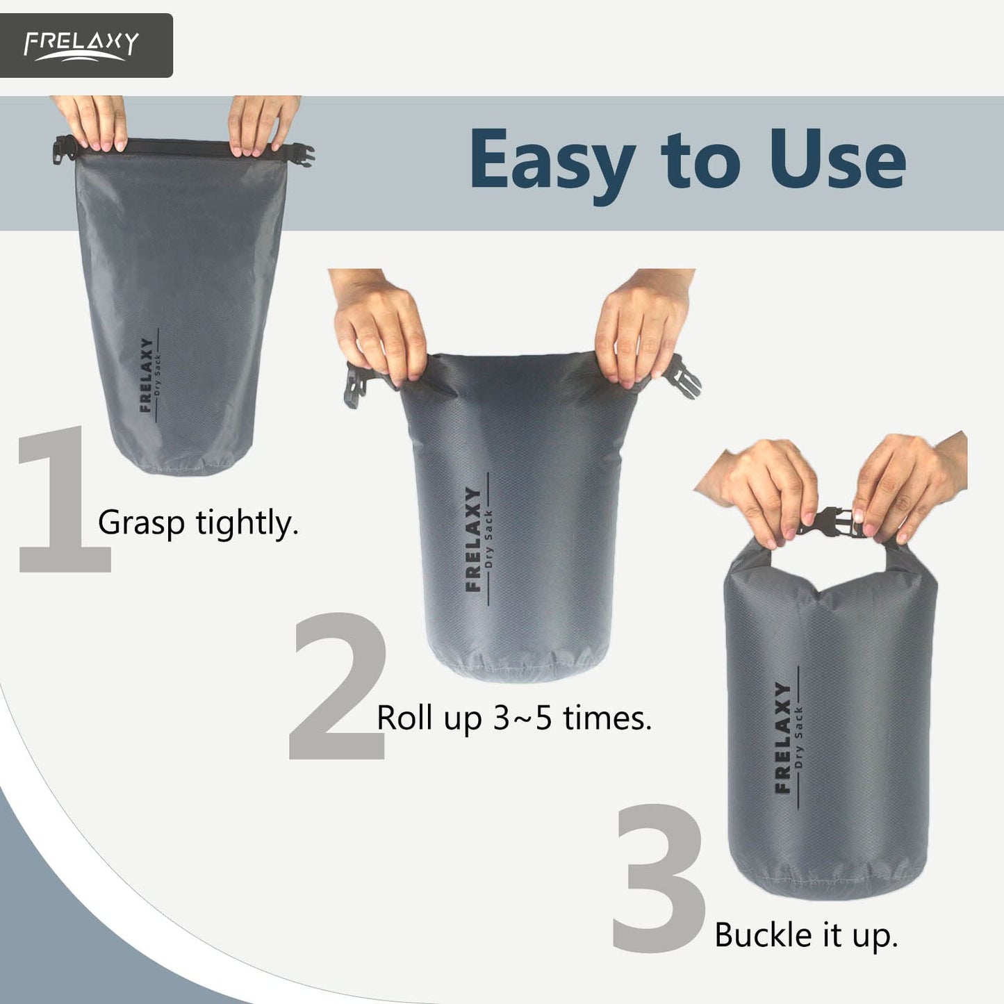 Frelaxy Waterproof Dry Bag 2 Pack/3 Pack, Lightweight Portable Dry Bags, 5L & 15L & 25L Durable Dry Sack Set Keep Gear Dry for Hiking, Camping, Boating, Backpacking, Kayaking (2 Pack - Gray)