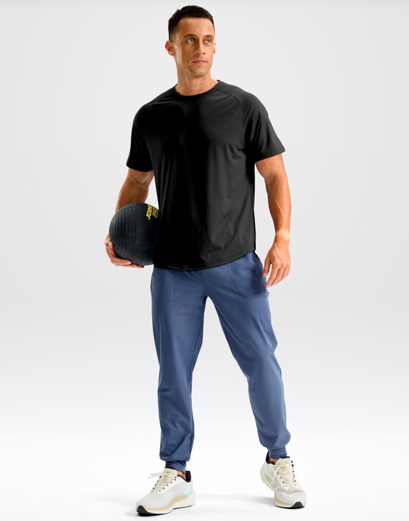 Soothfeel Mens Workout Shirts Quick Dry Athletic Running T-Shirts Short Sleeve Cooling Moisture Wicking Gym Active Tee Tops Black L