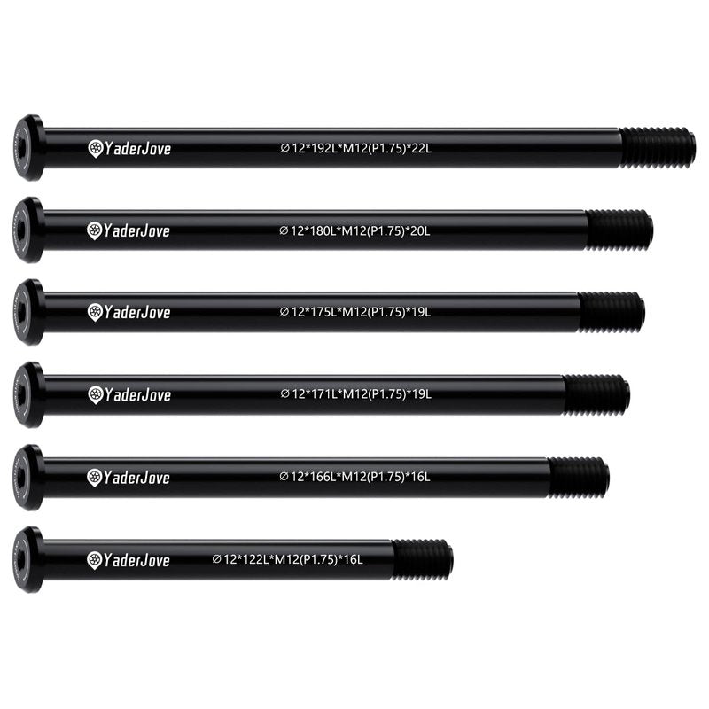 YaderJove Bike Thru Axle Adapter - 1.75mm Thread Pitch 12mm Hub Thru Axle for Bicycle Forks and Rear Shock, for Road & Mountain MTB Bike (12mm x 122/166/171/175/180/192mm)