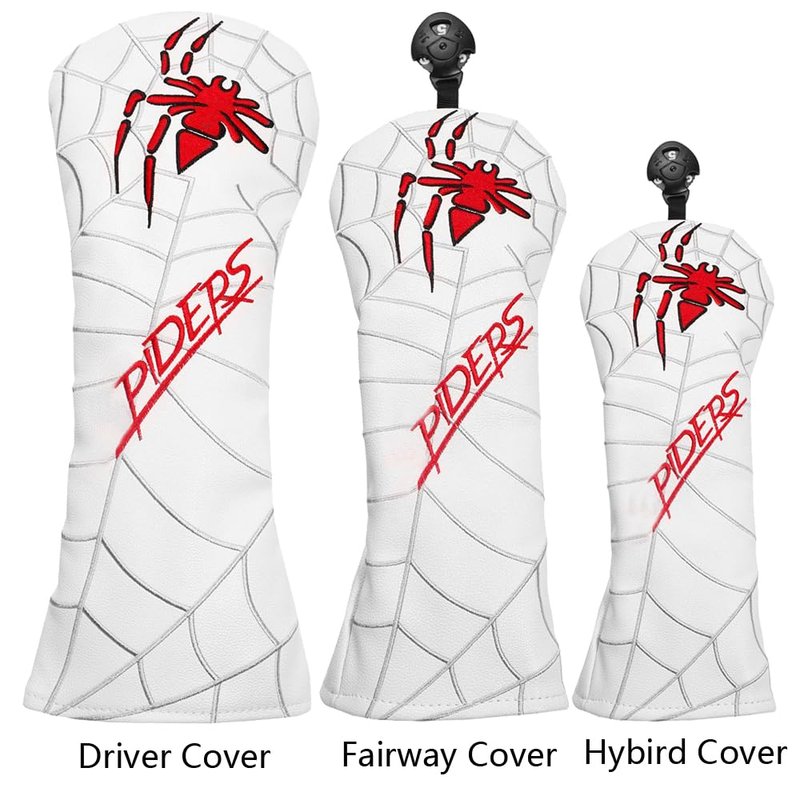 PU Leather Spider Embroidery Golf Club Head Covers for Taylormad Driver Fairway Woods Hybird (White Fairway Cover)