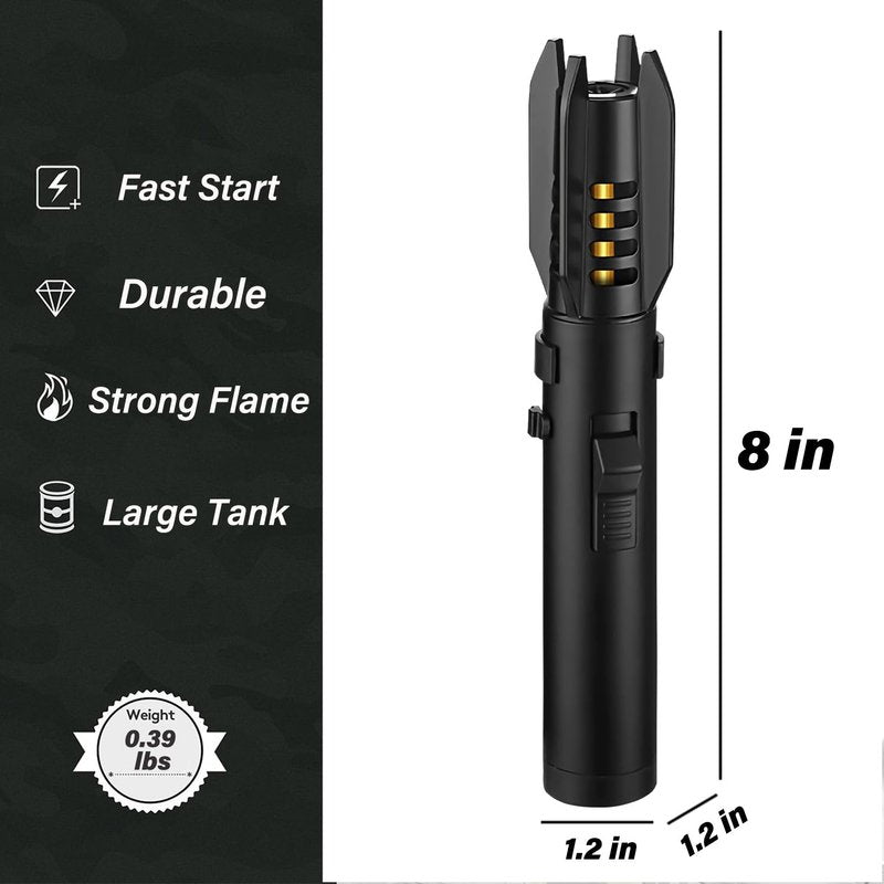 Large Torch Lighter, Windproof Butane Lighters with Flame Adjustable, Refillable, Jet Flame, Flame Switch Lock, Cool Lighter for Men.(Gas Not Include) (Argent)
