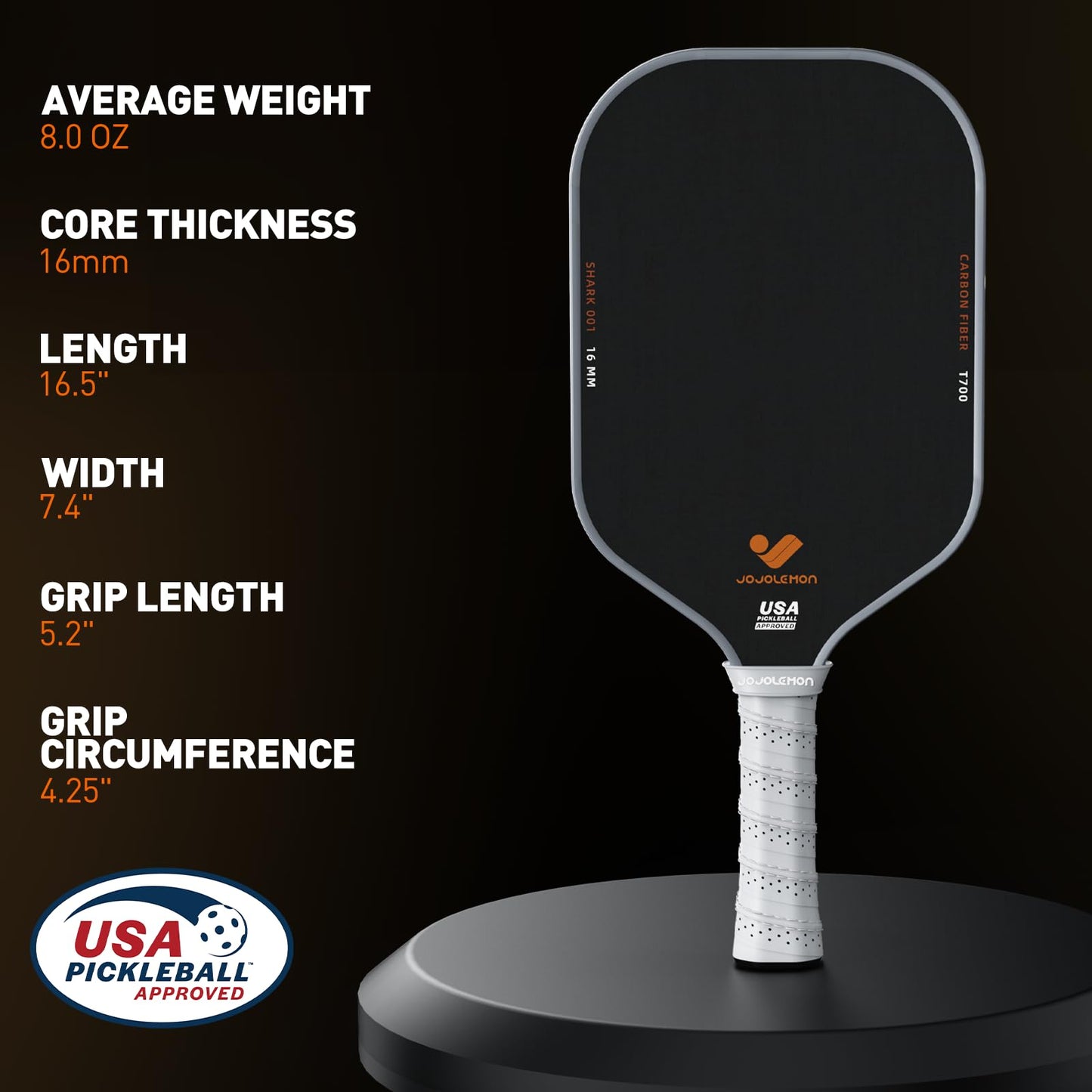 JOJOLEMON Pickleball Paddles, Raw Carbon Fiber Rackets with 16mm Polymer Honeycomb Core, Hybrid Racquet Designed for Ultimate Spin & Consistency - USAPA Approved