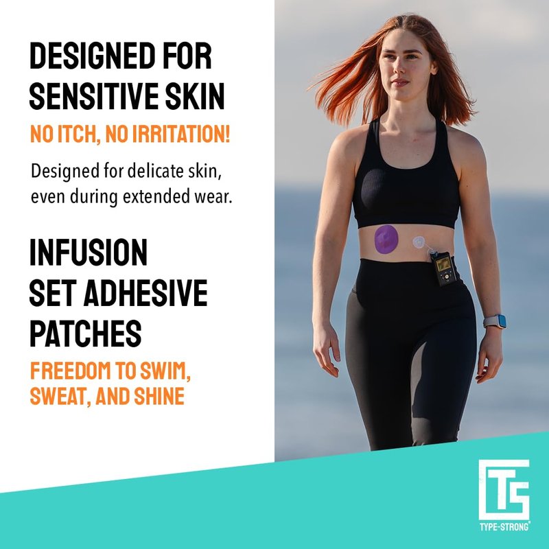 Type Strong Universal Adhesive Patches for CGM & Insulin Pumps with 25mm Hole for Sensitive Skin. Sweat-Proof & Waterproof Pre-Cut Adhesive Tape in Durable and Breathable Material, 20 Pack.