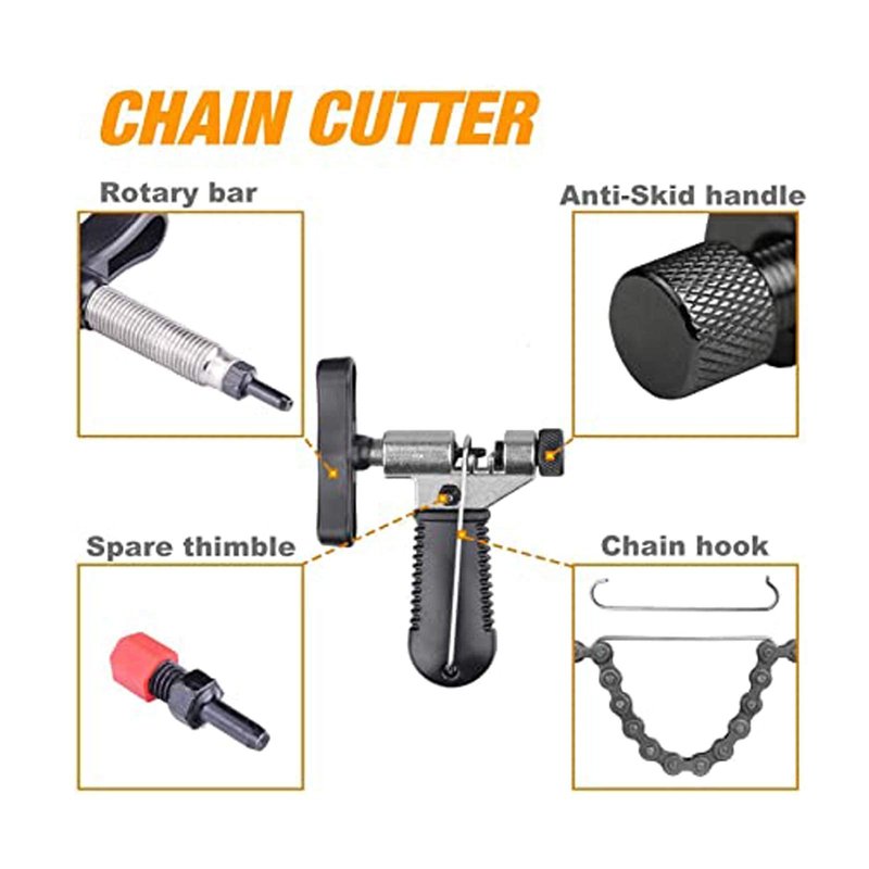 8Pcs Bike Tool kits set, ATGRS 3 in 1 Multi Bike Cassette Removal Tool with Chain Whip and Auxiliary Wrench & MTB Bracket Removal, Crank Puller Tool + 16mm Spanner, Portable Emergency Accessories Kit
