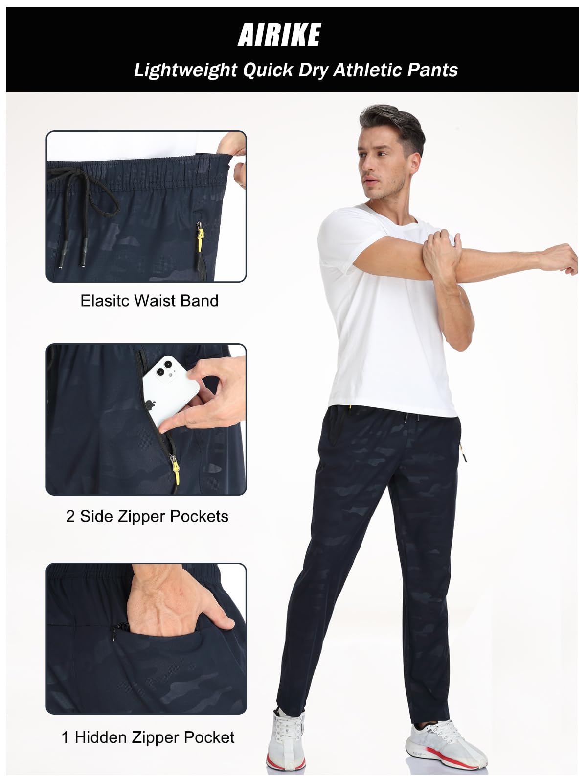 AIRIKE Mens Sweatpants with Pockets Sunmmer Lightweight Quick Dry Camouflage Casual Pants Elastic Waist (Camouflage Blue 34)