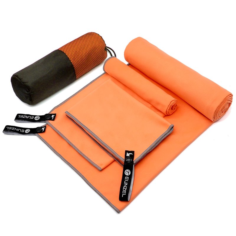 Eunzel Quick Dry Camping Towel, Microfiber Travel Towel 3 Size at 1 Pack,Fast Drying Towel Set for Camping, Beach, Gym, Sports, Yoga & Swimming Pool, Orange