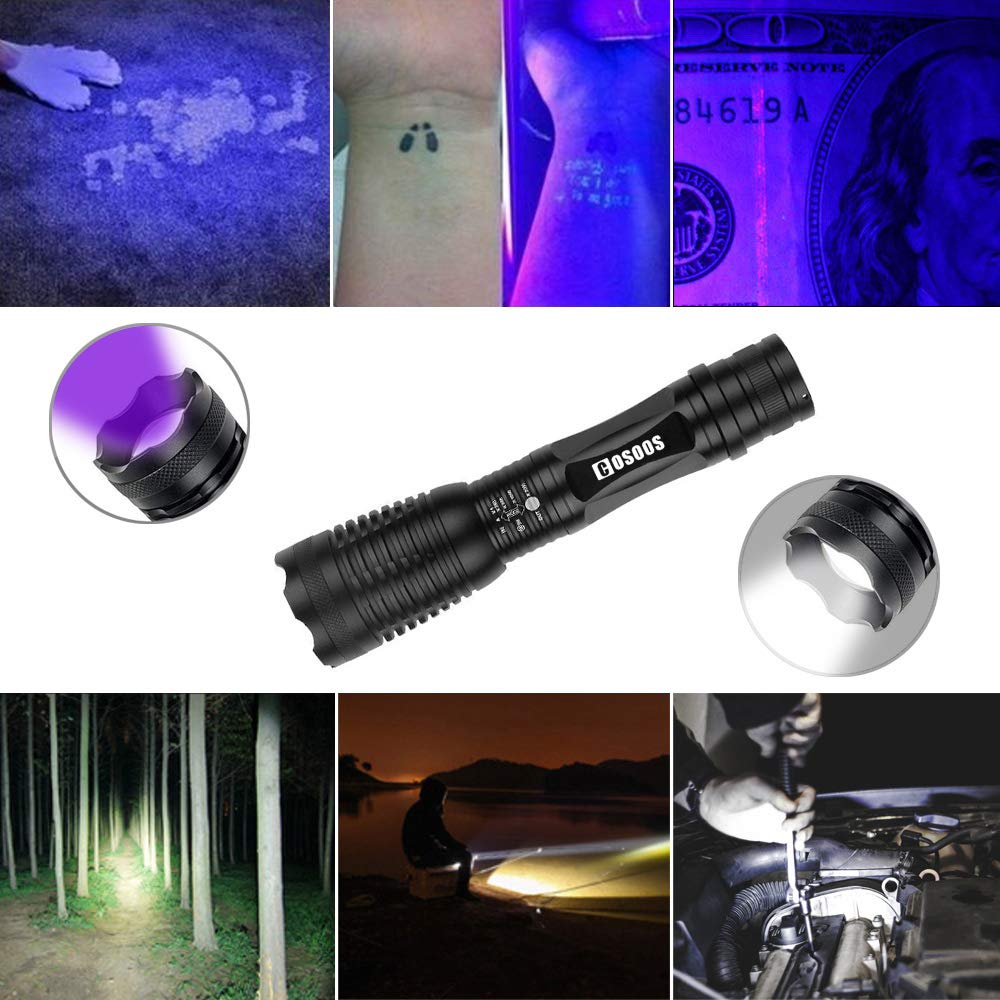 COSOOS 2 Pack UV Flashlight Blacklight, 2 in 1 LED Tactical Flashlight & 395nm Black Light Pet Urine Detector for Dog/Cat Urine, Dry Stains, Bed Bugs, Scorpions