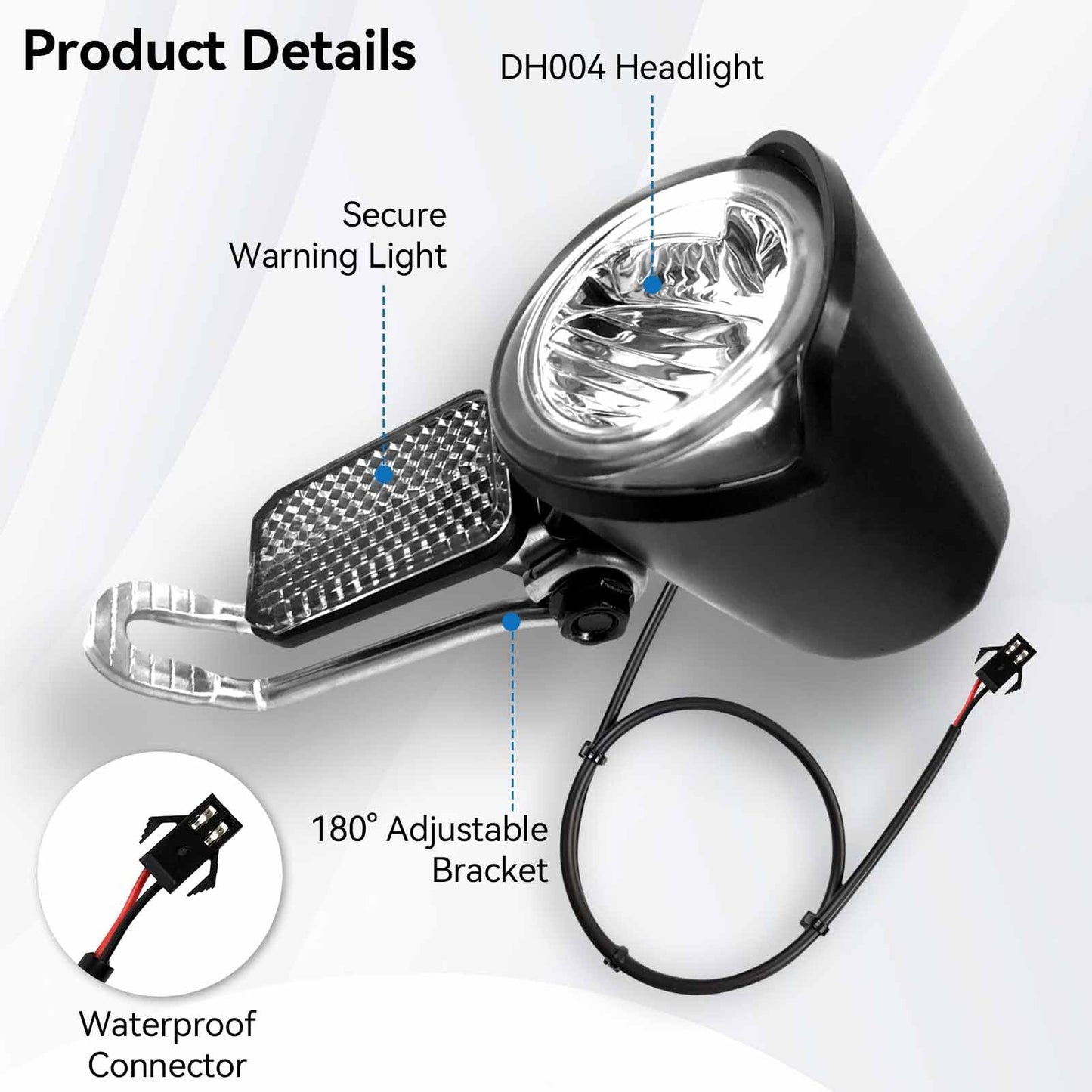 Ebike Headlight 6-60V, Night Riding Waterproof Electric Dirt Bike Front Light Road Bike Led Headlight Cycling Accessories with SM Plug for Cycling Safety