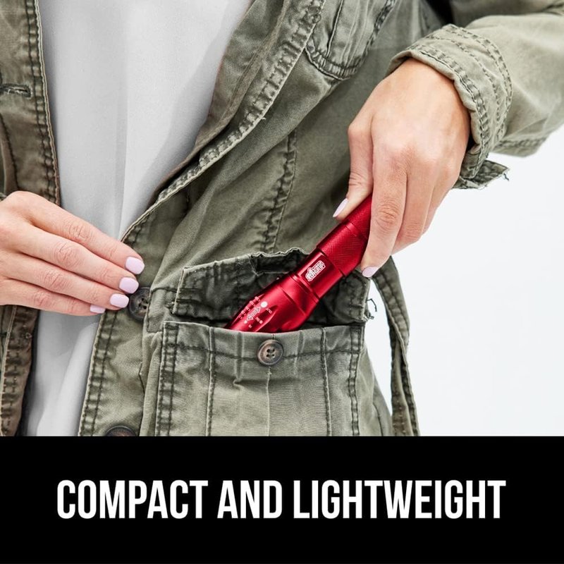 Gorilla Grip LED Tactical Flashlight - Water Resistant, Ultra Bright | 2 Pack in Red & Hunter Green, 750 FT Range