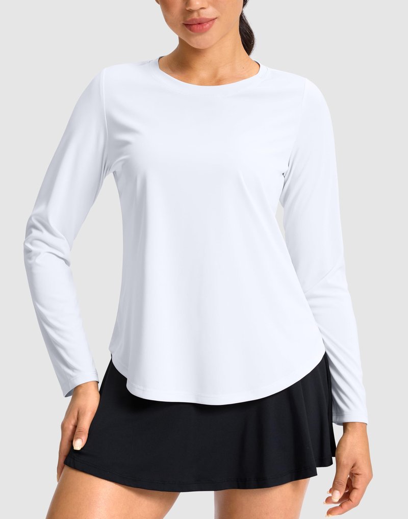SANTINY Lightweight Long Sleeve Workout Tops for Women Breathable Gym Yoga Athletic Running Hiking Top UPF 50+ Sun Shirts (White_M)