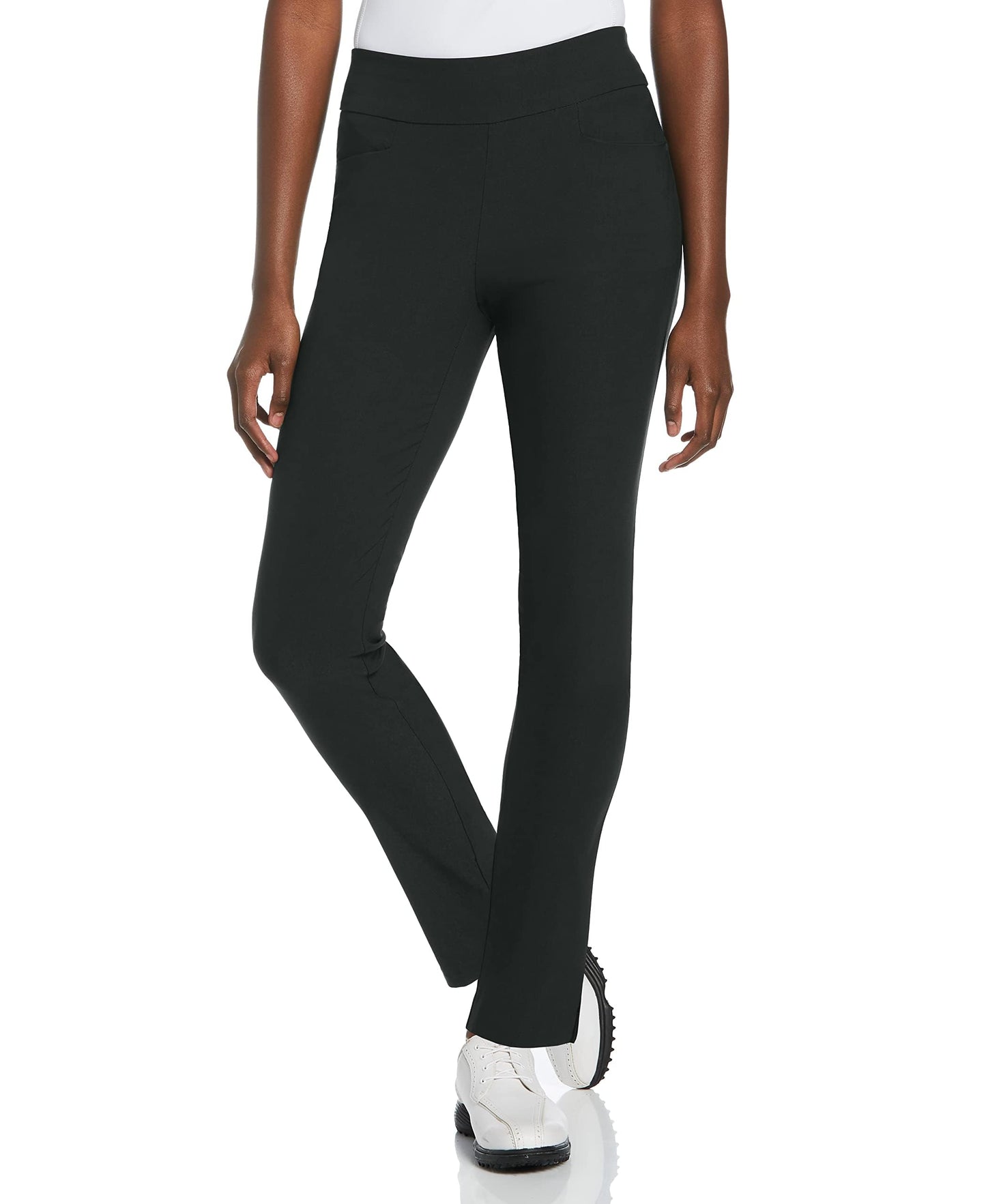 PGA TOUR Women's Tummy Control Pull-on Waistband Golf Pants, Caviar Black, Large