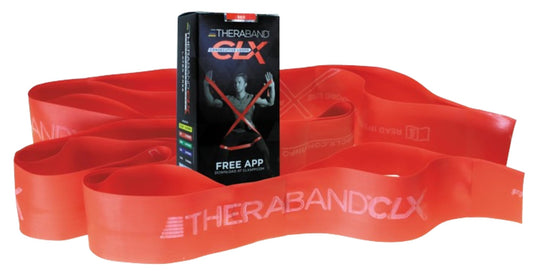 THERABAND CLX Resistance Band with Loops, Fitness Band for Home Exercise and Full Body Workouts, Portable Gym Equipment, Best Gift for Athletes, Individual 5 Foot Band, Red, Medium, Level 3