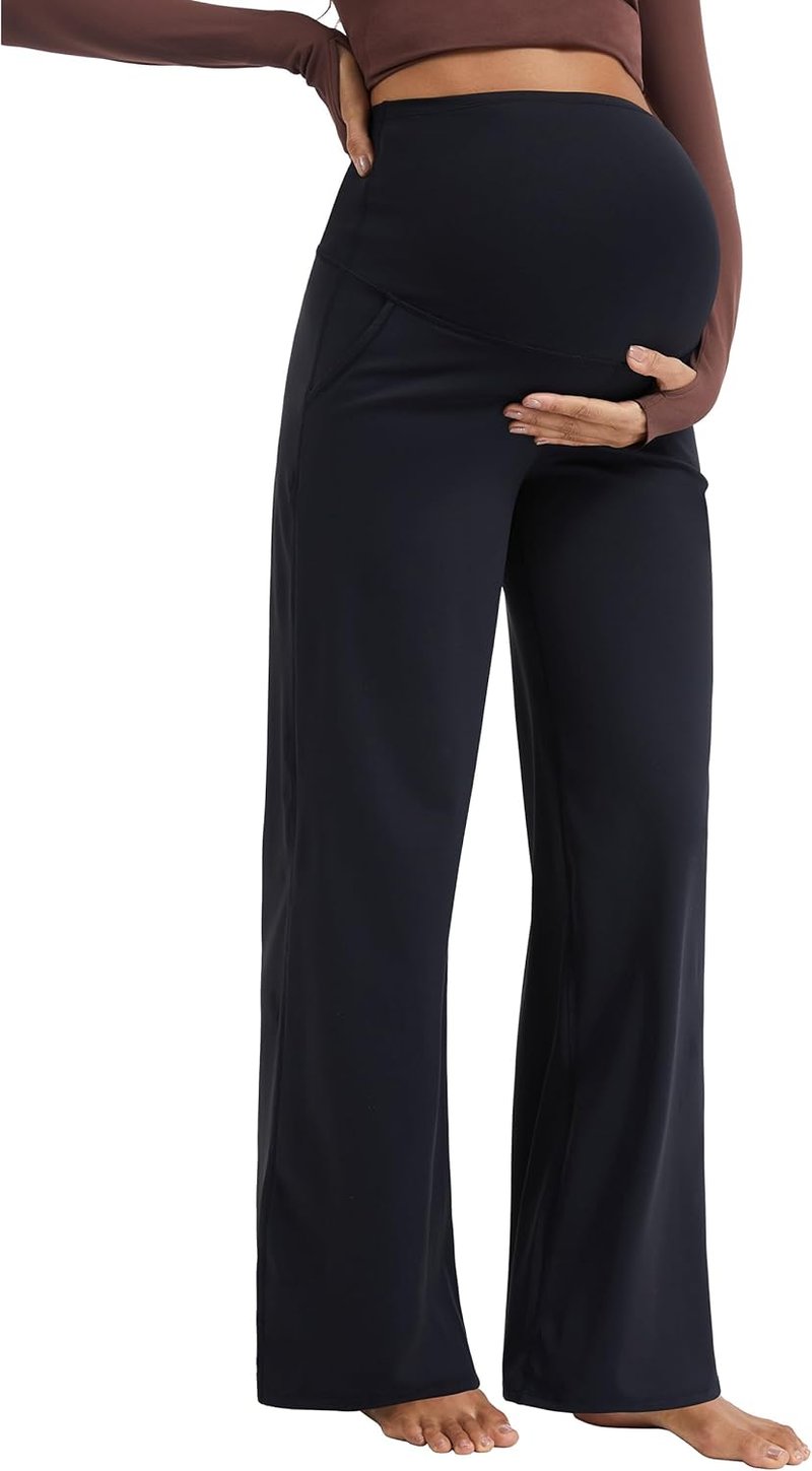Maternity Yoga Pants - Over The Belly Wide Leg Stretchy Lounge Trousers for Pregnancy | Soft & Comfortable