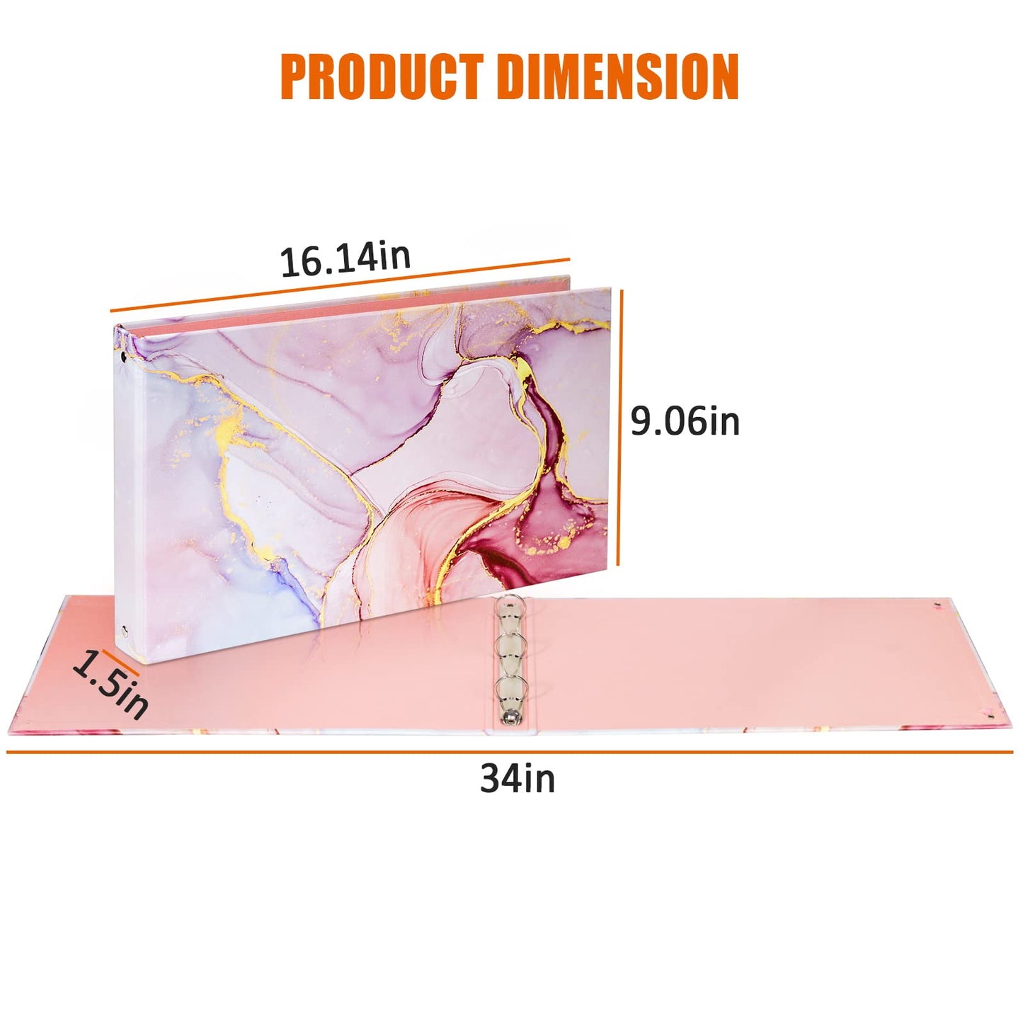 Legal-Size Binder, 8.5 x 14, 3 Ring Binder 1 Inch, Pink Marble, 2 PCS