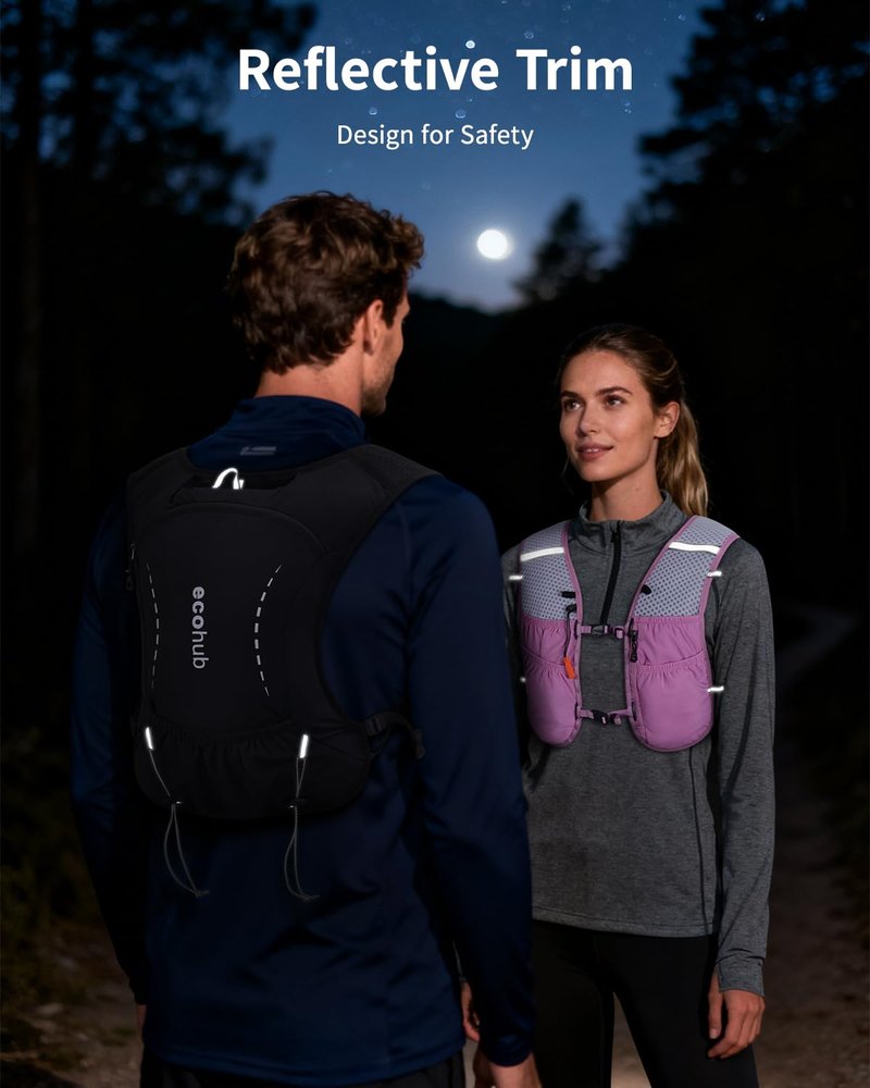 ECOHUB Running Hydration Vest Backpack with 2*500ML Soft Flask, Lightweight Trail Running Pack for Men Women, Adjustable No Bounce Hydration Backpack for Marathon Hiking Cycling (Black)