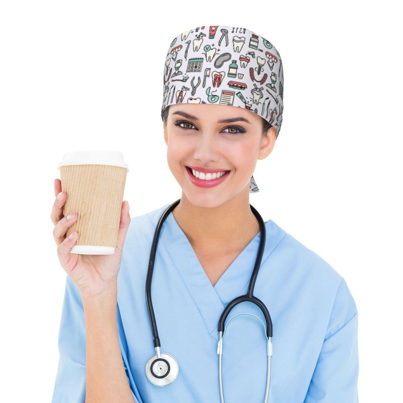 Dental Dentist Teeth Tools Working Cap Breathable Adjustable and Sweatband Comfortable Scrub Cap for Women Men