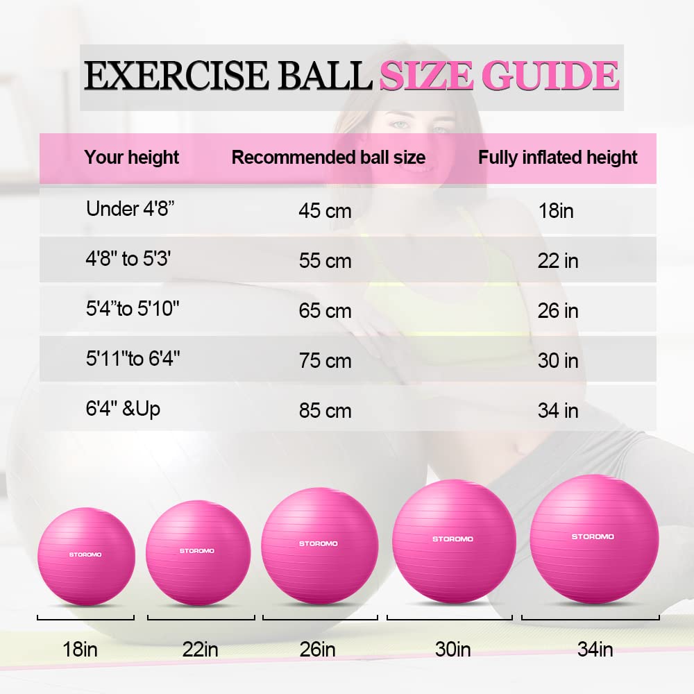 STOROMO Exercise Ball,Yoga Ball(Free Exercise Tutorial)，Extra Thick Non-Slip,Holds 2500 lbs, Workout Ball for Pregnancy birthing and Balance Stability (Pink, 65cm/25.6in)