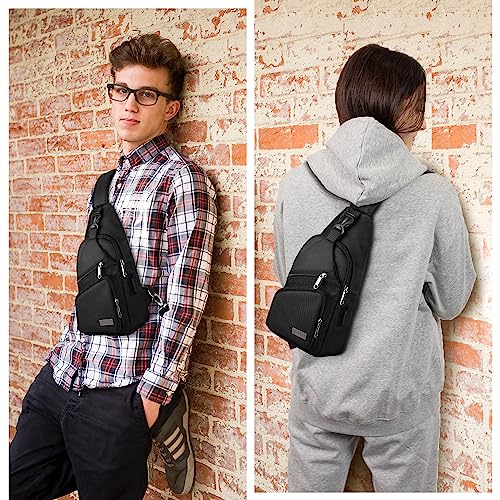 AMJ Crossbody Sling Bag Men Women, Casual Shoulder Backpack, Chest Daypack Satchel for Hiking Travel (Small, Black)