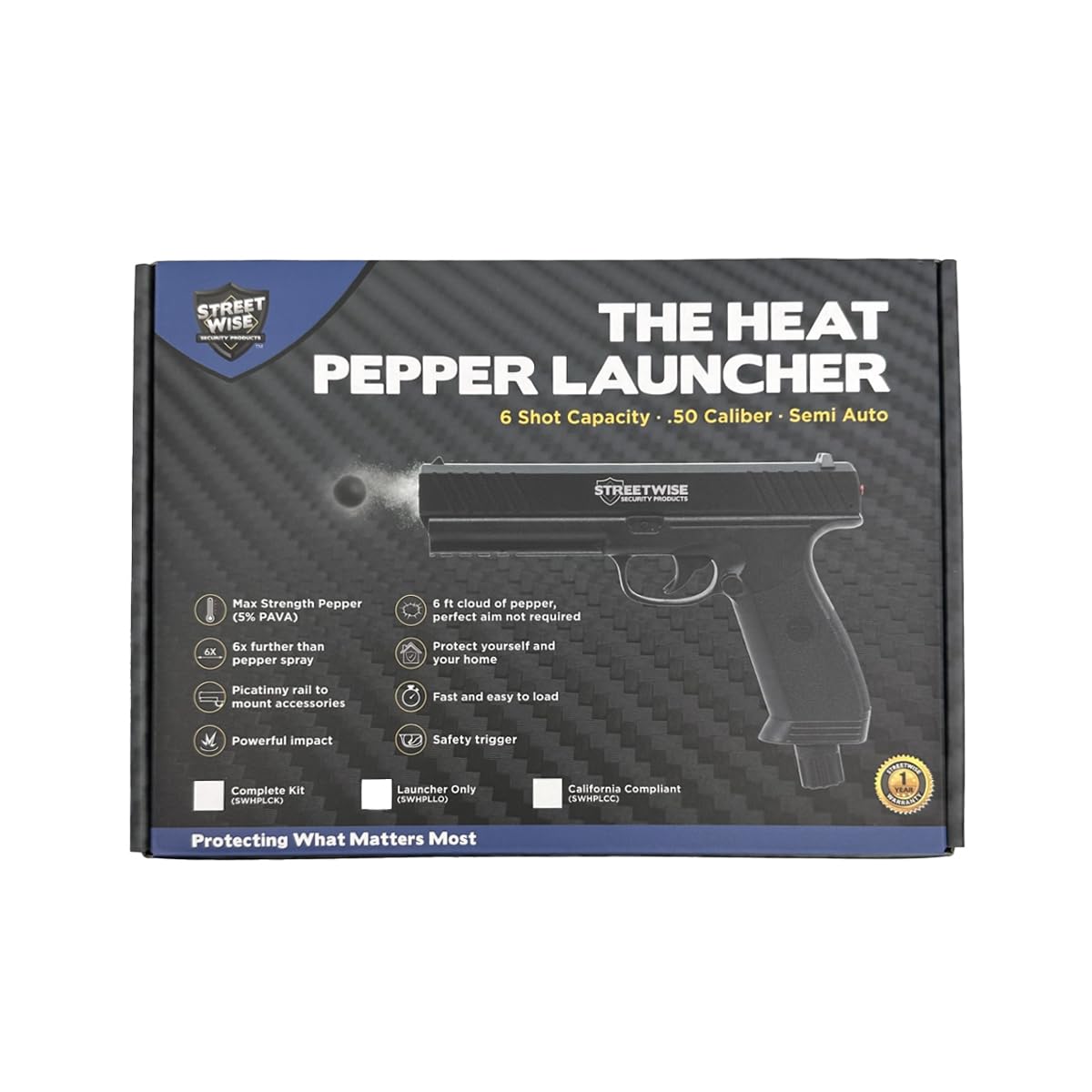 Streetwise Heat .50 Caliber Pepper Launcher, Pepper Ball Gun – Self Defense Pistol, Home Defense Gun, Rubber Bullet Gun for Adults (Unit only)