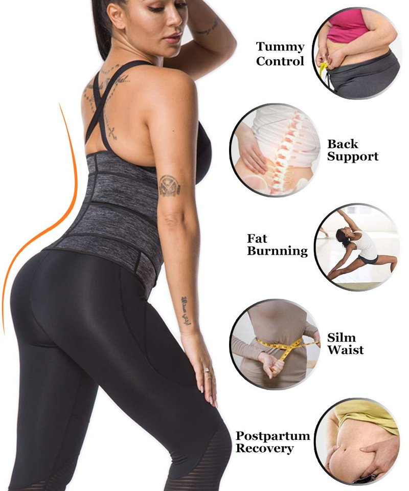 NINGMI Sauna Waist Trainer for Women - Workout Sweat Waist Trimmer Womens Corset Waste Belly Belt Tummy Stomach Wrap Gym Black